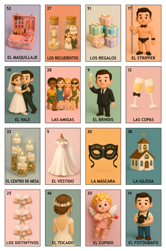 Despedida de Soltera - Paquete Familiar, Colección 1 (20 Tablas)