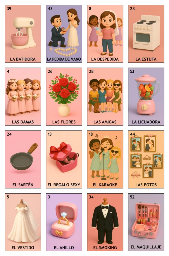 Despedida de Soltera - Paquete Evento, Colección A (50 Tablas)