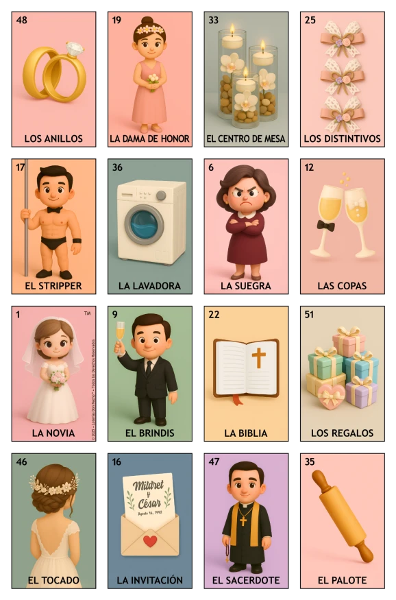 Despedida de Soltera - Paquete Evento, Colección A (50 Tablas)